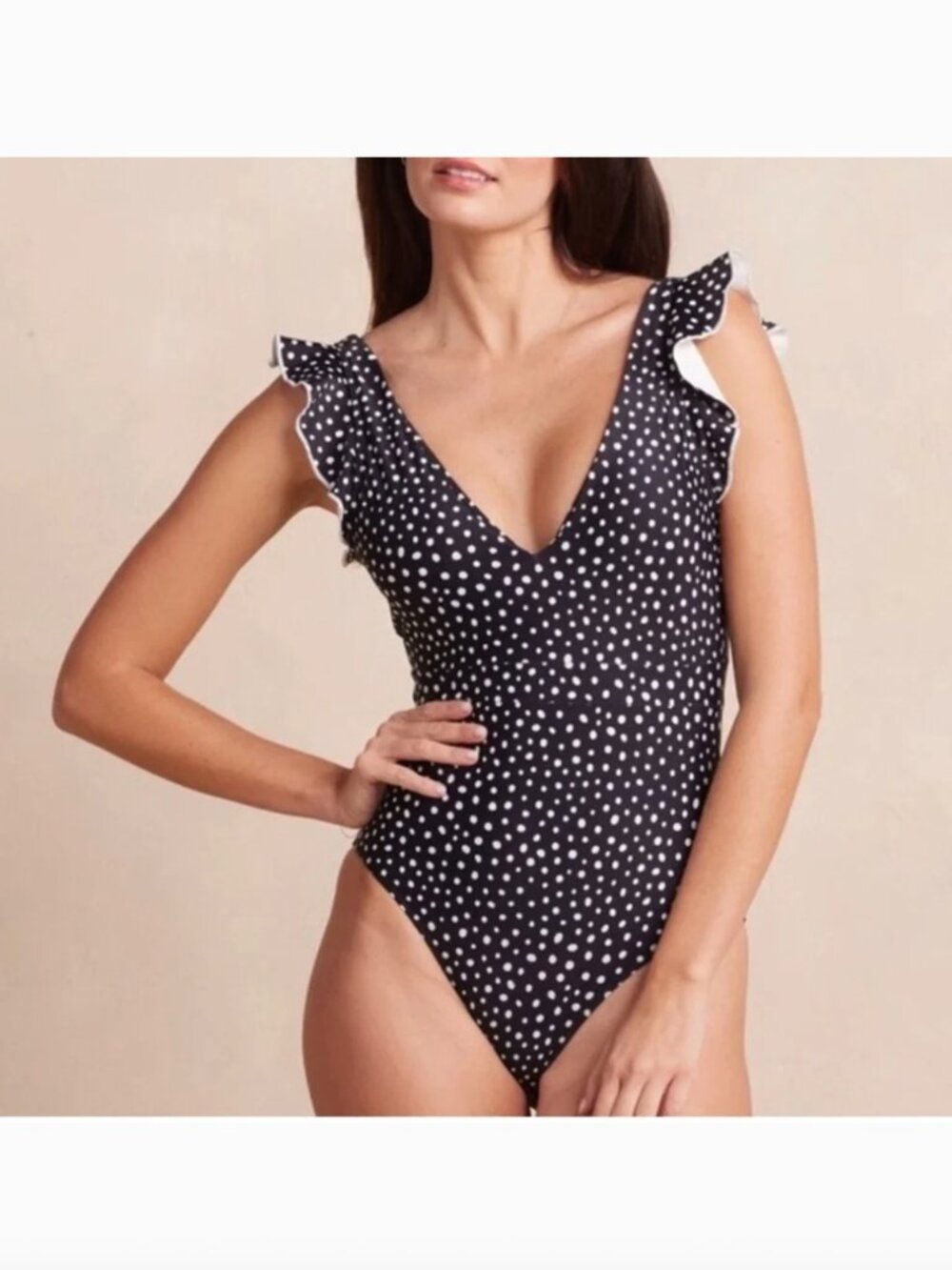 Summersalt The Ruffle Backflip Swimsuit in Black and White Polka Dot